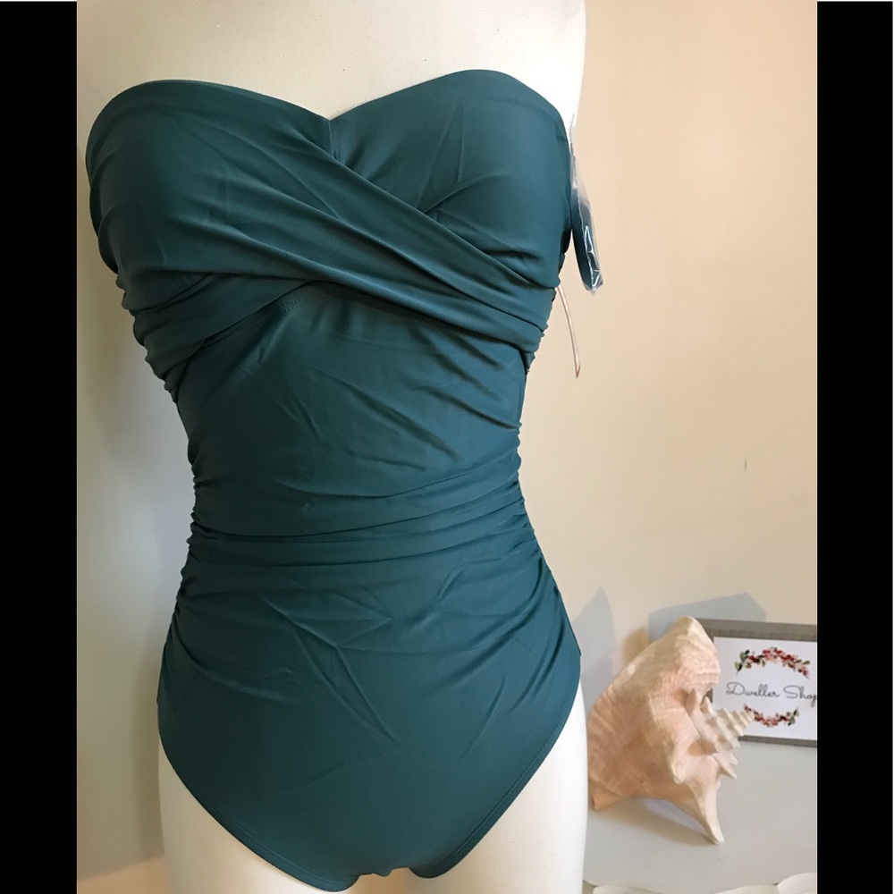NWT Teal Strapless/Strap Twist Front Swimsuit Sz S